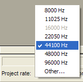 setting the Audacity project sample rate