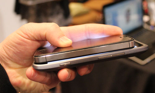 Titan II compared to iPhone 4 side view