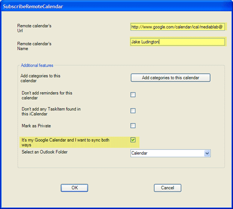 Remote Calendar configuration