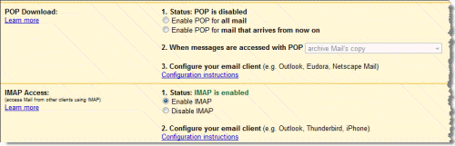 Gmail POP3 and IMAP Settings