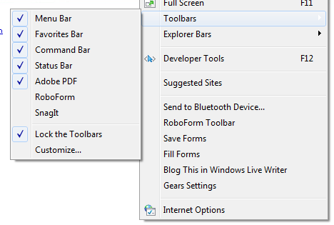 how do i get toolbars back in internet explorer