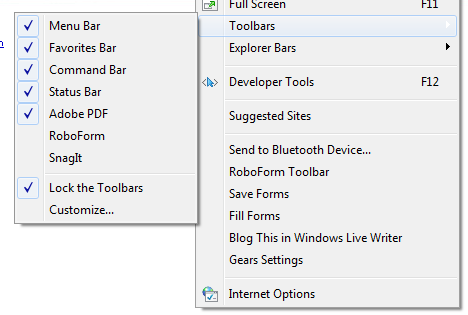 internet explorer command bar