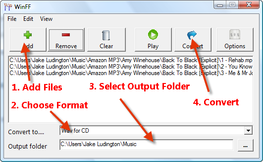 convert MP3 to WAV with WinFF