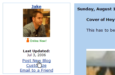 MySpace blog post