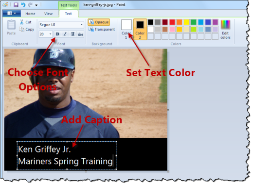 how to write text on a picture in paint