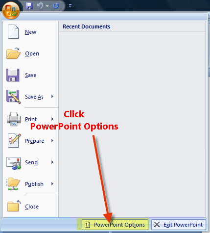 powerpoint icon image. Click the Office icon in the
