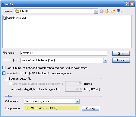 Save AVI as XviD in VirtualDub