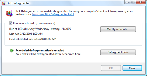 Disk Defragmenter Will Not Run Windows Vista