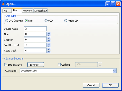 Open DVD in VLC Player