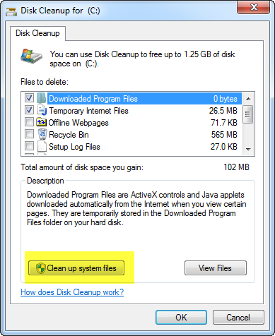 Clean Up System Files with Windows Disk Cleanup