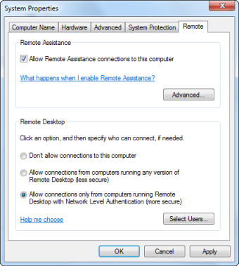 manage Windows 7 Remote Desktop settings