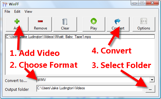 convert MPEG to WMV with WinFF