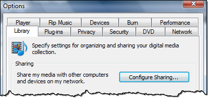Configure Sharing in Windows Media Player